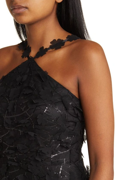 Eliza J Floating Flow Floral Sequin Halter Ballgown In Black