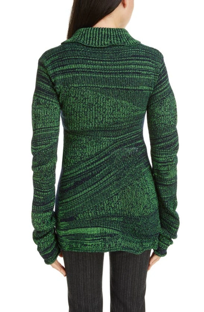 Shop Acne Studios Krane Asymmetric Recycled Wool Blend Mouliné Cardigan In Navy/ Flou Green