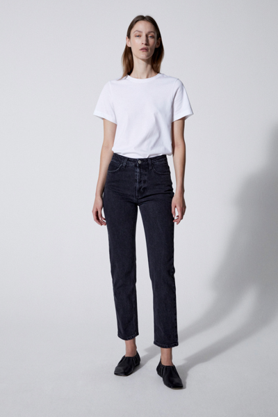 House Of Dagmar Black Devine Straight-fit Cropped Jeans In Washed Black