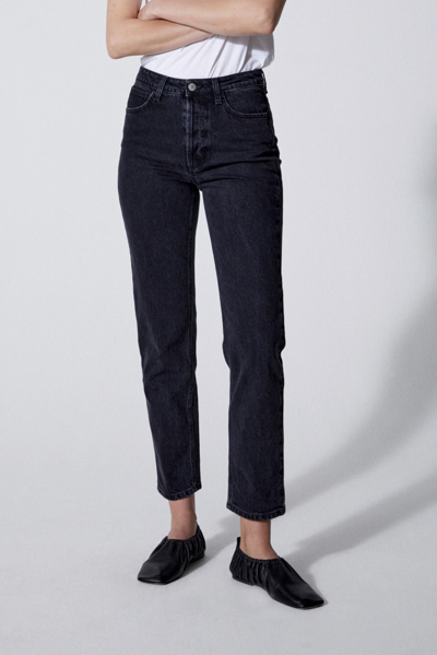 House Of Dagmar Black Devine Straight-fit Cropped Jeans In Washed Black