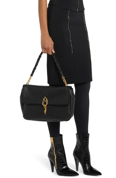 Shop Tom Ford Large Carine Grained Leather Shoulder Bag In Black