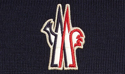 Shop Moncler Grenoble Logo Wool Beanie In Navy