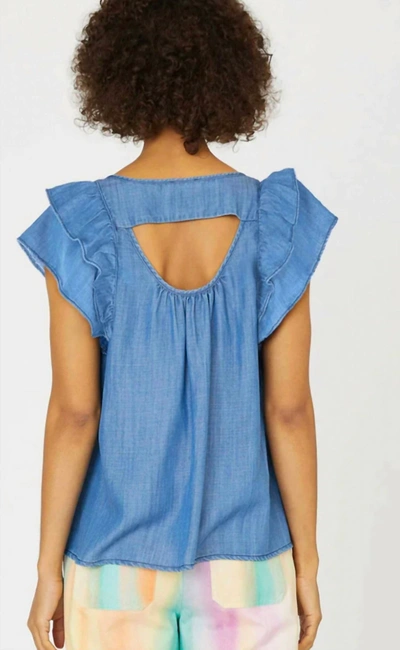 Current Air Flutter Short Sleeve Cut Out Back In Chambray In Blue