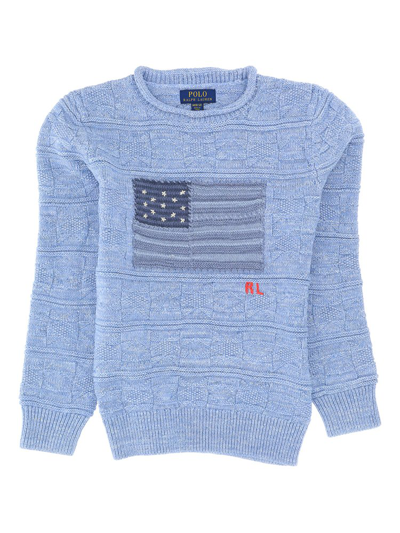 Shop Polo Ralph Lauren Ralph Lauren Kids Flag Embroidered Knitted Jumper In Blue