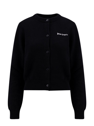 Shop Palm Angels Logo Embroidered Knitted Cardigan In Black