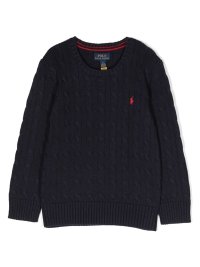 Shop Ralph Lauren Kids Polo Pony Knitted Jumper In Navy