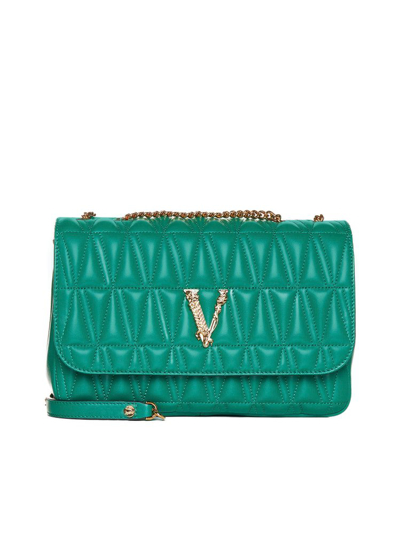 Shop Versace Virtus Quilted Chain Linked Shoulder Bag In Green