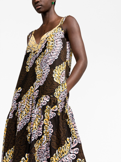 Shop There Was One X Lisa Folawiyo Abstract-print Layered Maxi Dress In Brown