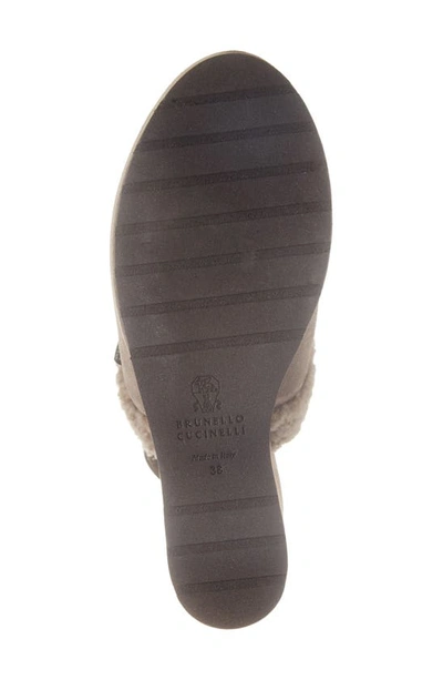 Shop Brunello Cucinelli Genuine Shearling Lined Slingback Wedge In C8212 Dark Grey