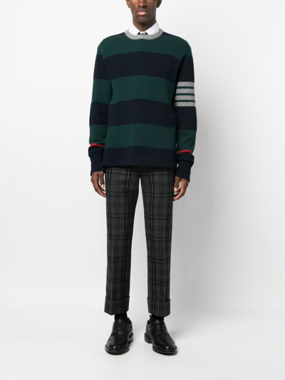 Thom Browne 4 Bar Rugby Jacquard Stripe Pullover In Green