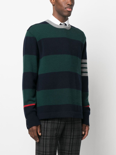 Thom Browne 4 Bar Rugby Jacquard Stripe Pullover In Green