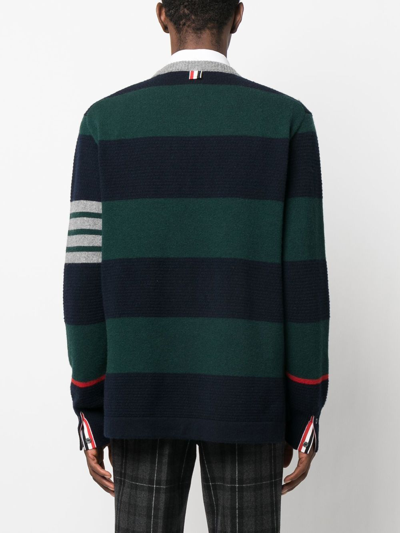 Thom Browne 4 Bar Rugby Jacquard Stripe Pullover In Green