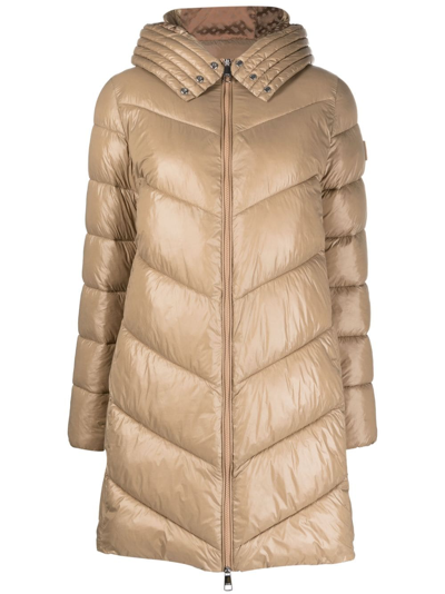Shop Hugo Boss Funnel-neck Quilted Raincoat In Neutrals