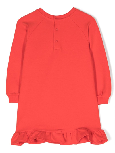 Shop Moschino Teddy Bear-print Ruffle-trim Dress In Red