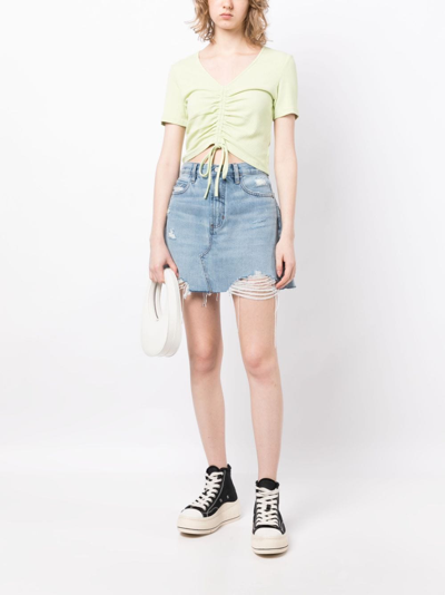 Tout A Coup Ribbed-knit Drawstring Cropped Top In Green