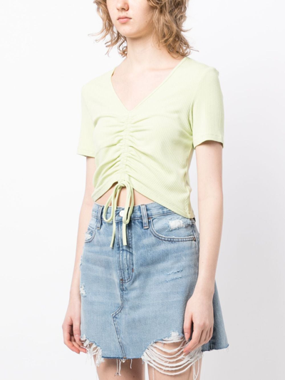Tout A Coup Ribbed-knit Drawstring Cropped Top In Green