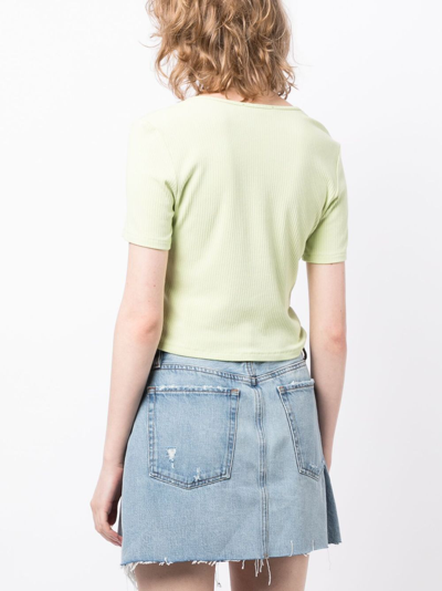 Tout A Coup Ribbed-knit Drawstring Cropped Top In Green