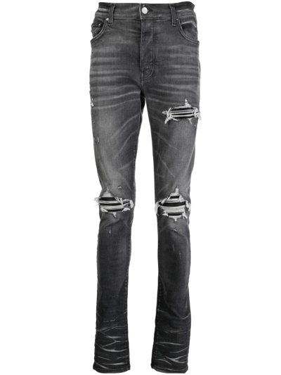 Shop Amiri Mx1 Distressed Skinny Jeans In Grey