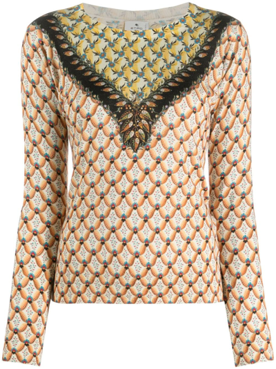 Shop Etro Floral-print Knitted Top In Neutrals