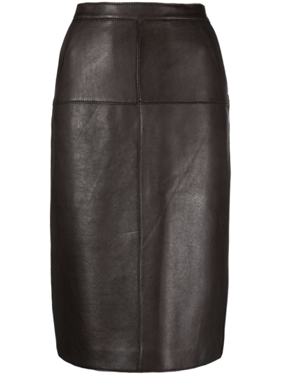 Shop P.a.r.o.s.h Panelled Leather Pencil Skirt In Brown