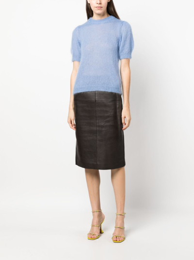 Shop P.a.r.o.s.h Panelled Leather Pencil Skirt In Brown