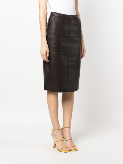 P.a.r.o.s.h Leather Midi Skirt In Brown