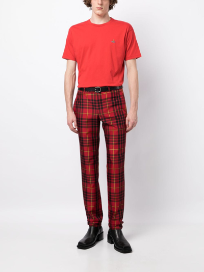 Shop Vivienne Westwood Orb-embroidered Cotton T-shirt In Red