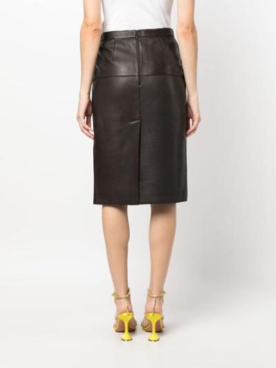 Shop P.a.r.o.s.h Panelled Leather Pencil Skirt In Brown