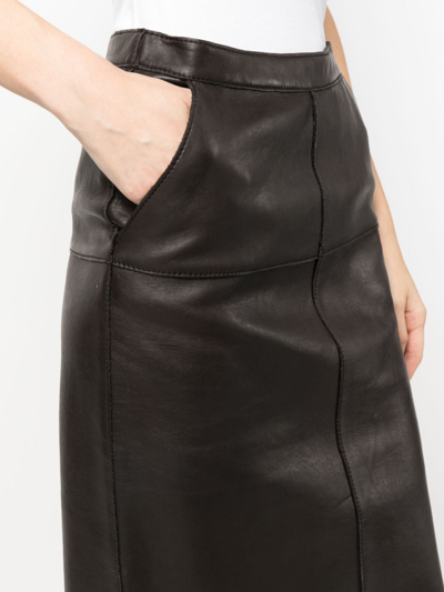 P.a.r.o.s.h Leather Midi Skirt In Brown