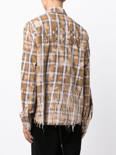 Shop Amiri Logo-print Bleached Flannel Shirt In Brown