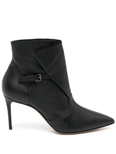 Shop Casadei 80mm Buckled Leather Boots In Black