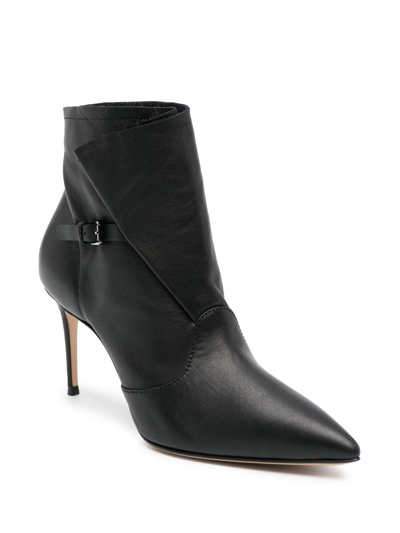 Shop Casadei 80mm Buckled Leather Boots In Black