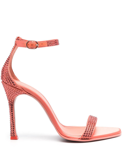Shop Amina Muaddi Kim 115mm Crystal-embellished Sandals In Orange