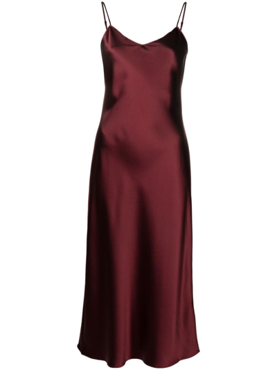 Shop Polo Ralph Lauren V-neck Mulberry Silk Midi Dress In Red