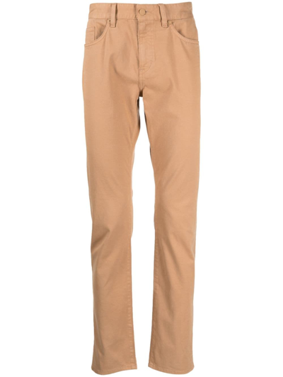 Shop Hugo Boss Mid-rise Slim-fit Trousers In Brown