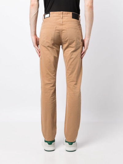 Shop Hugo Boss Mid-rise Slim-fit Trousers In Brown