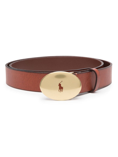 Shop Polo Ralph Lauren Logo-plaque Leather Belt In Brown