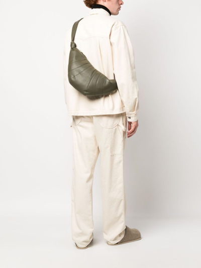 Lemaire Medium Croissant Leather Shoulder Bag In Green