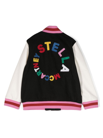 Stella Mccartney Black Logo-embroidered Bomber Jacket In Black