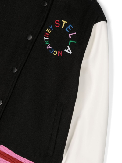Stella Mccartney Black Logo-embroidered Bomber Jacket In Black