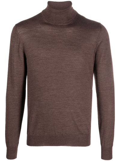 Shop Tagliatore Roll-neck Fine-knit Jumper In Brown