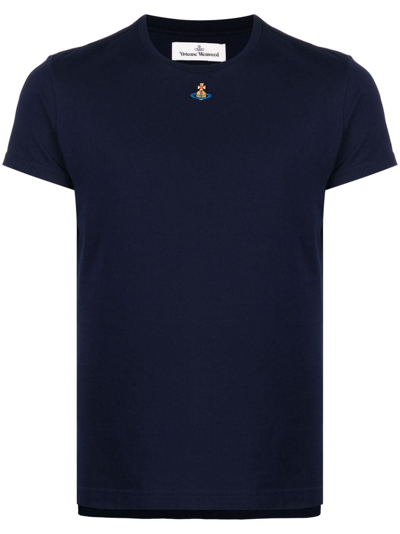 Shop Vivienne Westwood Orb Logo-embroidery Cotton T-shirt In Blue