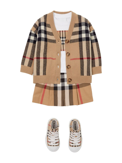Shop Burberry Check-print V-neck Cardigan In Brown