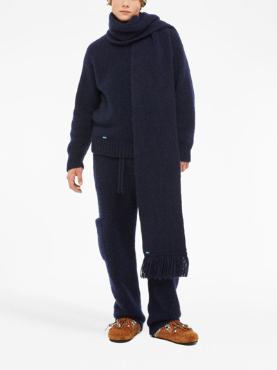 Alanui A Finest Ribbed Fringed Scarf In Blue