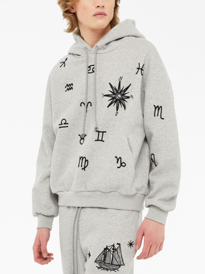 Shop Alanui Horoscope-print Fleece Hoodie In Grey