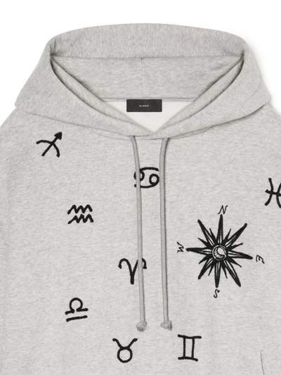 Shop Alanui Horoscope-print Fleece Hoodie In Grey