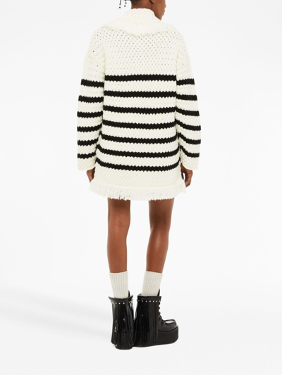 Shop Alanui The Mariner Striped Chunky-knit Cardigan In Neutrals