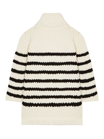 Shop Alanui The Mariner Striped Chunky-knit Cardigan In Neutrals