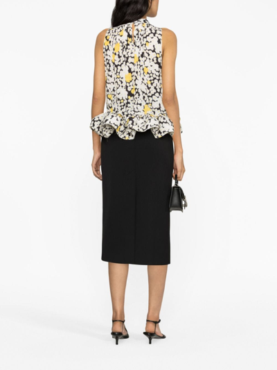 Shop Lanvin Floral-print Ruffled Charmeuse Blouse In White