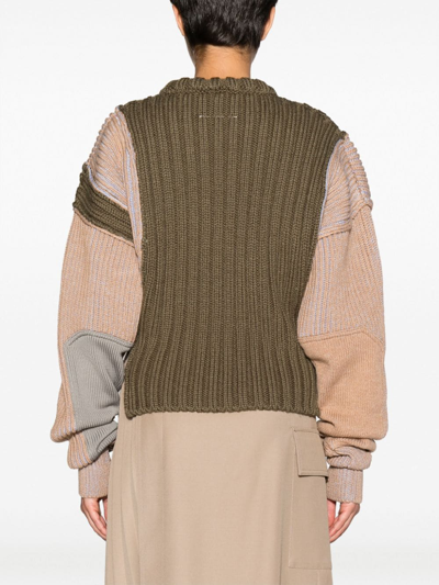 Shop Mm6 Maison Margiela Patchwork Chunky Ribbed-knit Jumper In Green
